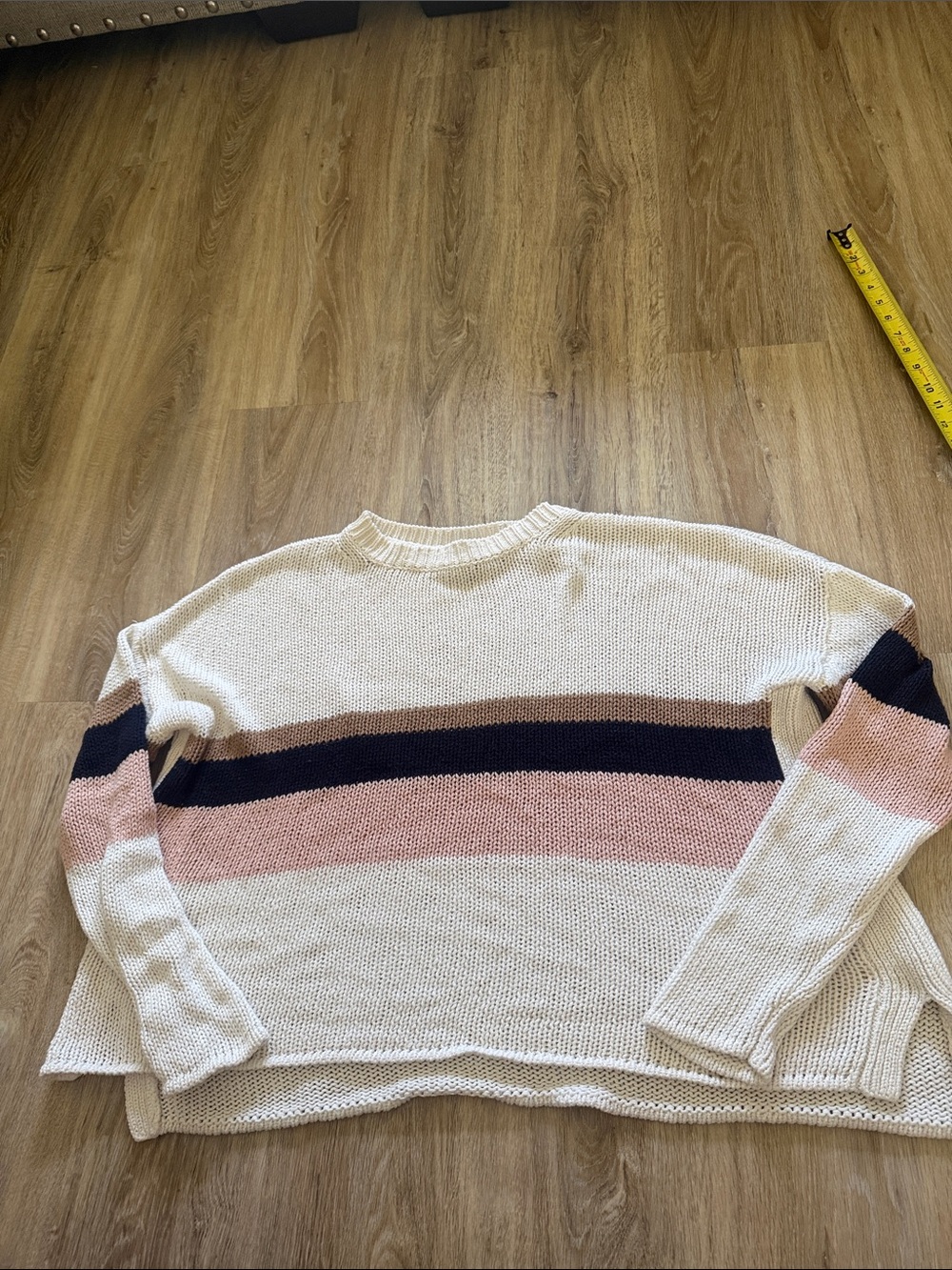 Hiho designed in Tortola bvi Cream Striped Knit Sweater - Pink & Navy Accent